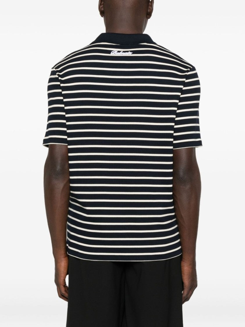 Balmain Black Striped Logo Short-Sleeved Polo Shirt