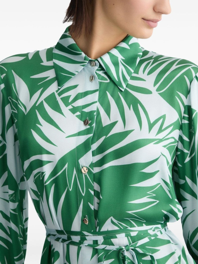 Liu Jo Palm Leaf Print Dress With Belted Waist