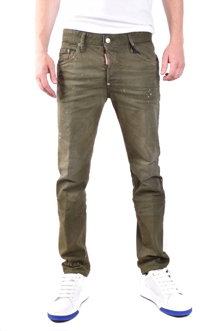 Dsquared2 Slim-Fit Distressed Green Jeans Paint Splatter