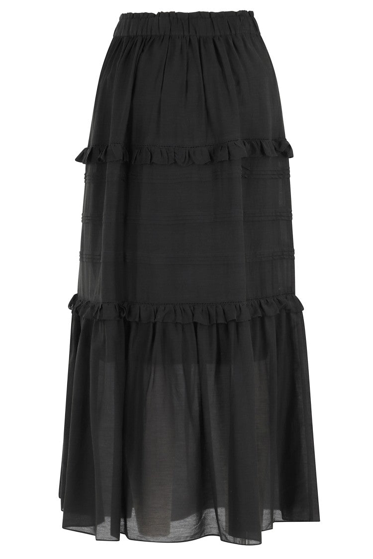 Isabel Marant Étoile Black Volodia Gz Ruffled Flared Cotton-Blend Midi Skirt