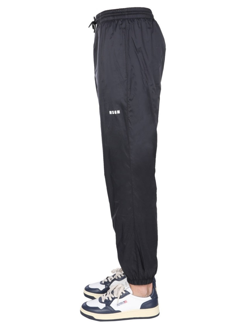 Msgm Casual Black Jogging Pants With Elastic Waistband And Side Logo