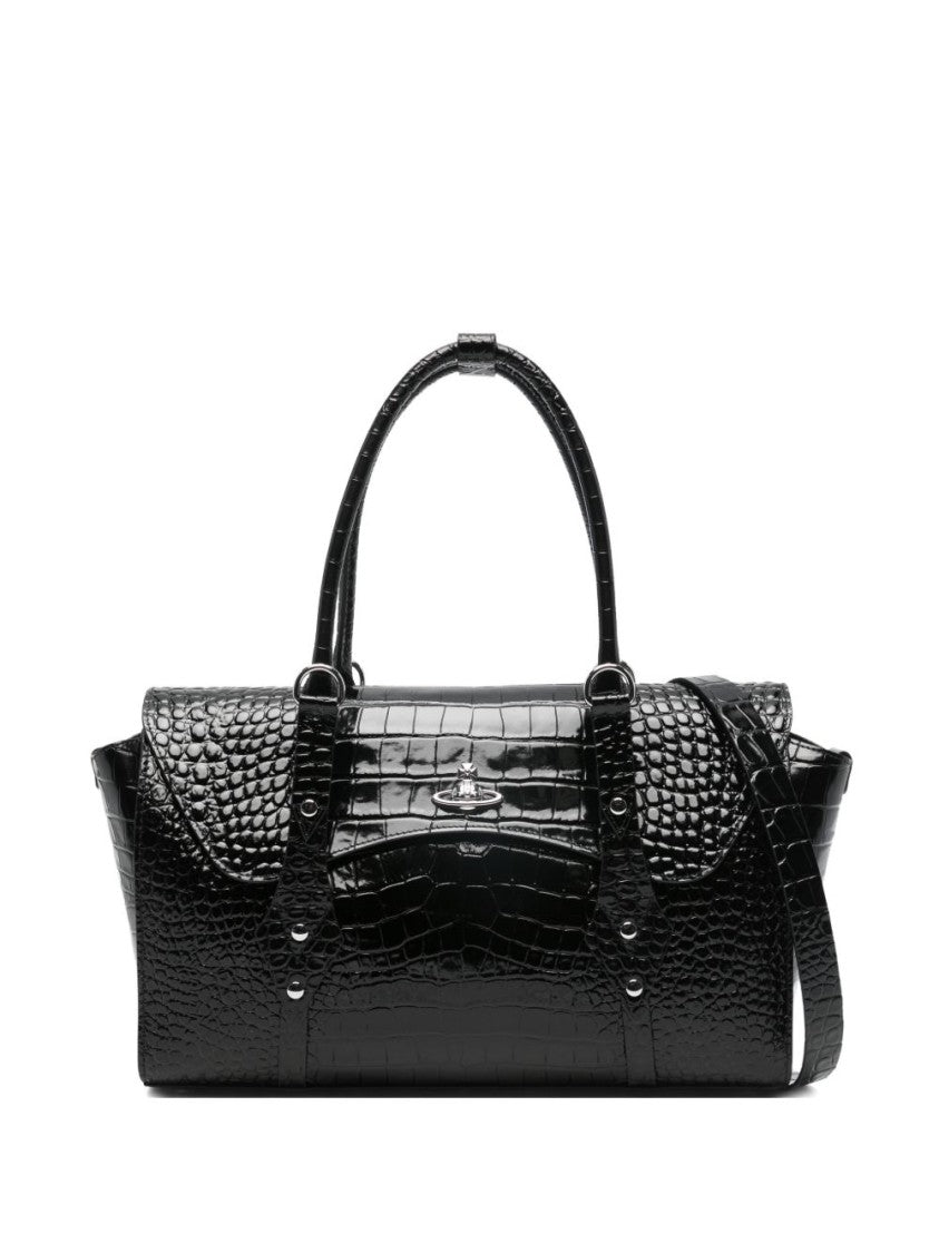 Vivienne Westwood Black Croc Embossed Top Handle Bag
