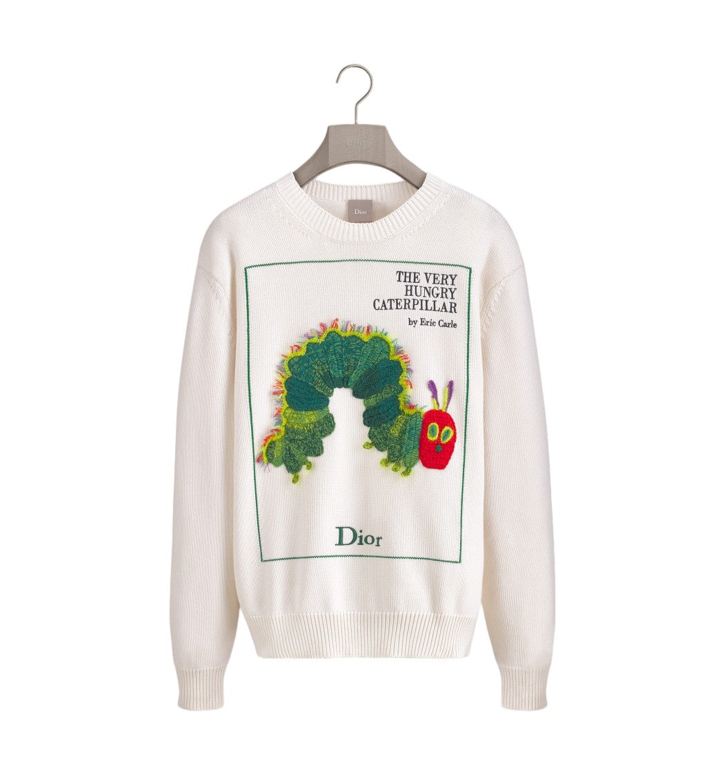 Christian Dior White Caterpillar Embroidered Ribbed Knit Top