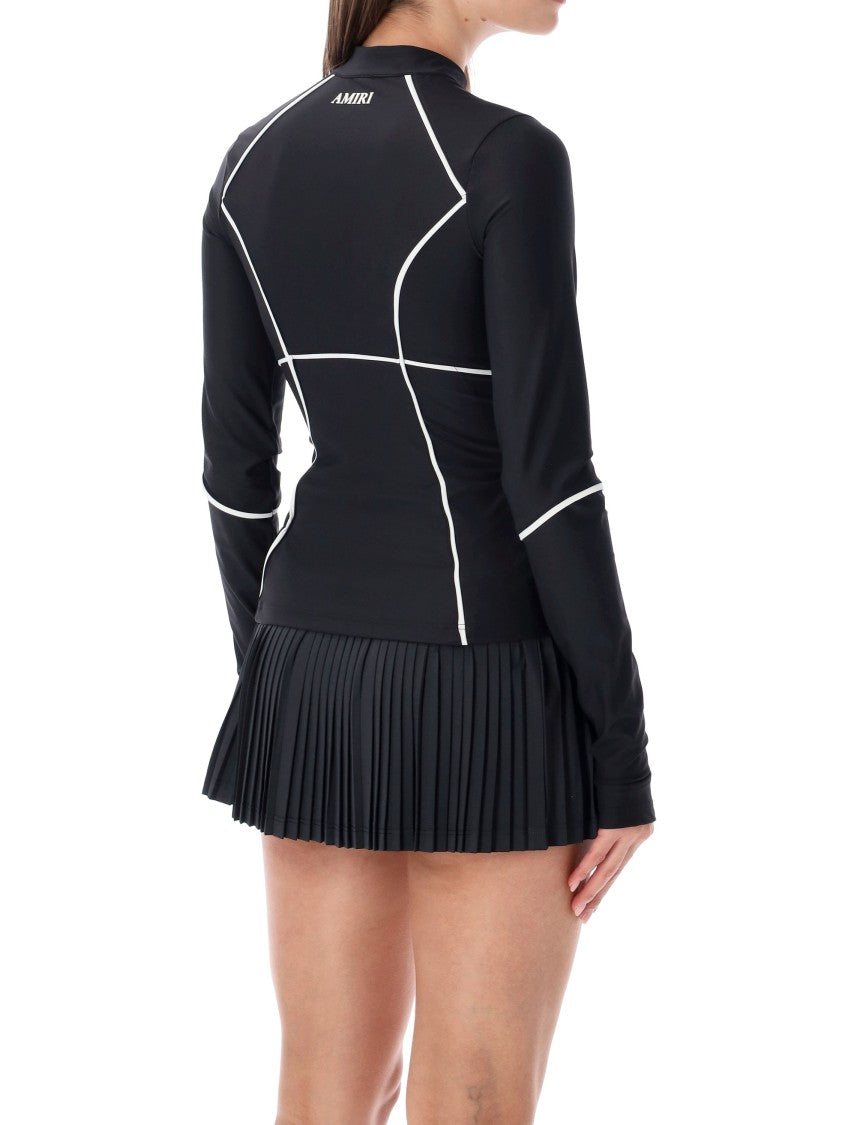 Amiri Pleated Active Zip Black Pleated-Hem Top