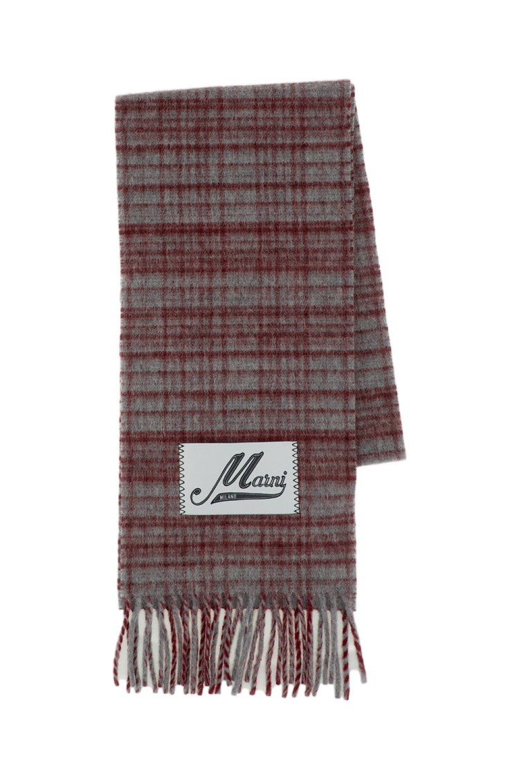 Marni Red/Grey Blended Wool Check Scarf