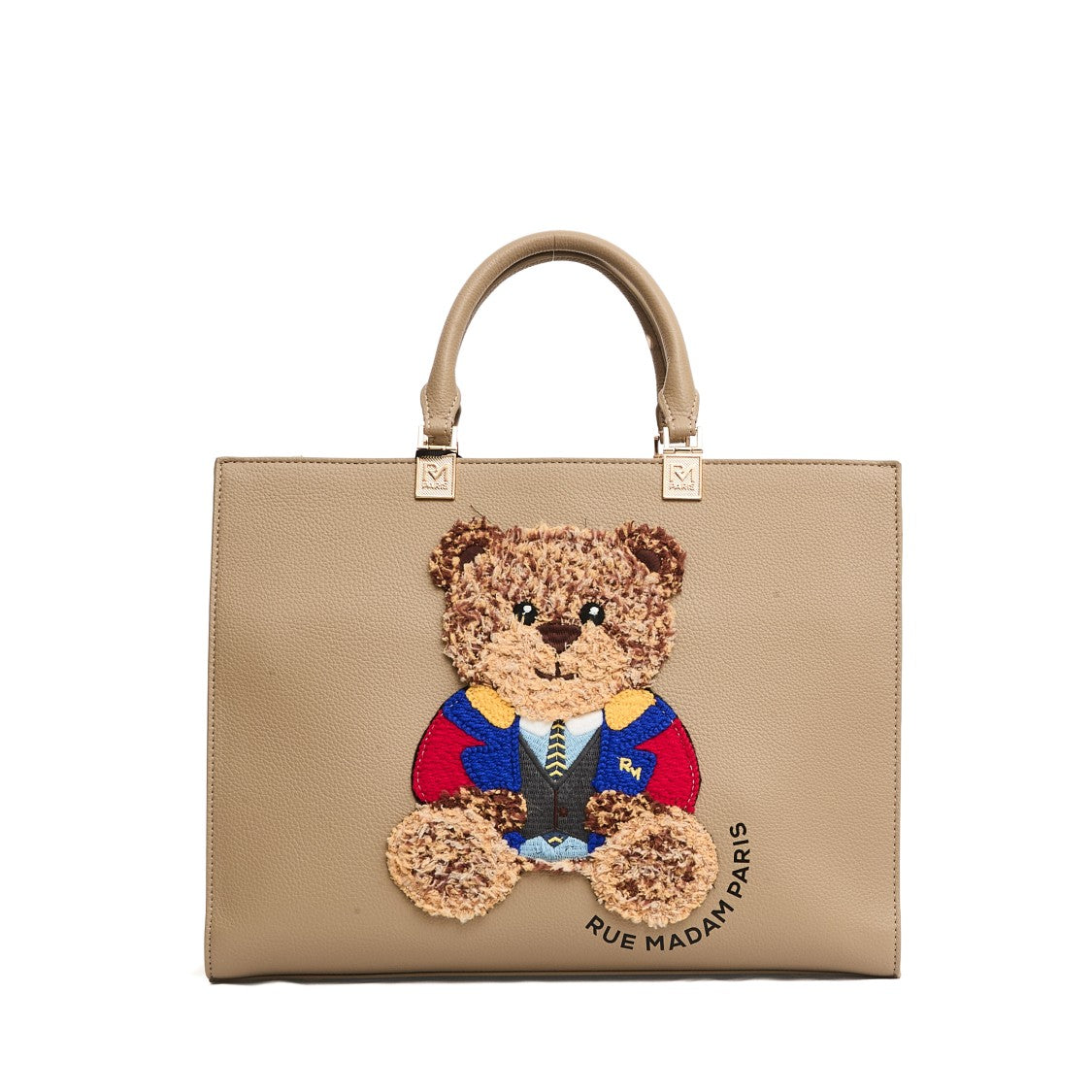 Rue Madame Structured Eco-Leather Tote Bag With Teddy Bear Applique