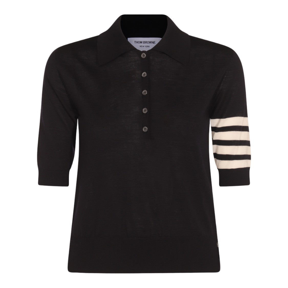 Thom Browne Polo Collar Knit Sweater With Tailored Fit And Striped Detail