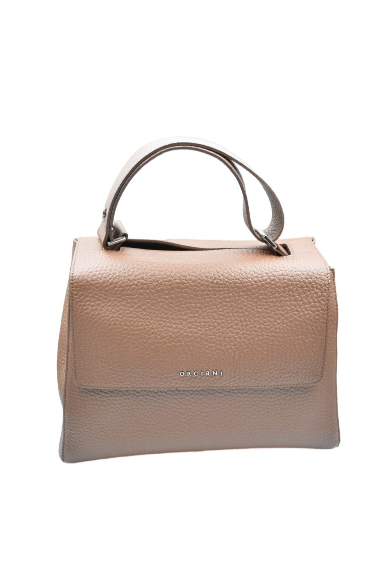 Orciani Cocoa Hammered Leather Hidden Opening Handbag