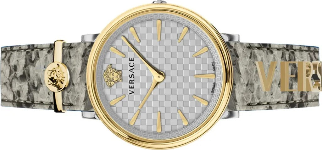 Versace V-Circle 38Mm Analog Quartz Watch With Textured Calf Leather Strap