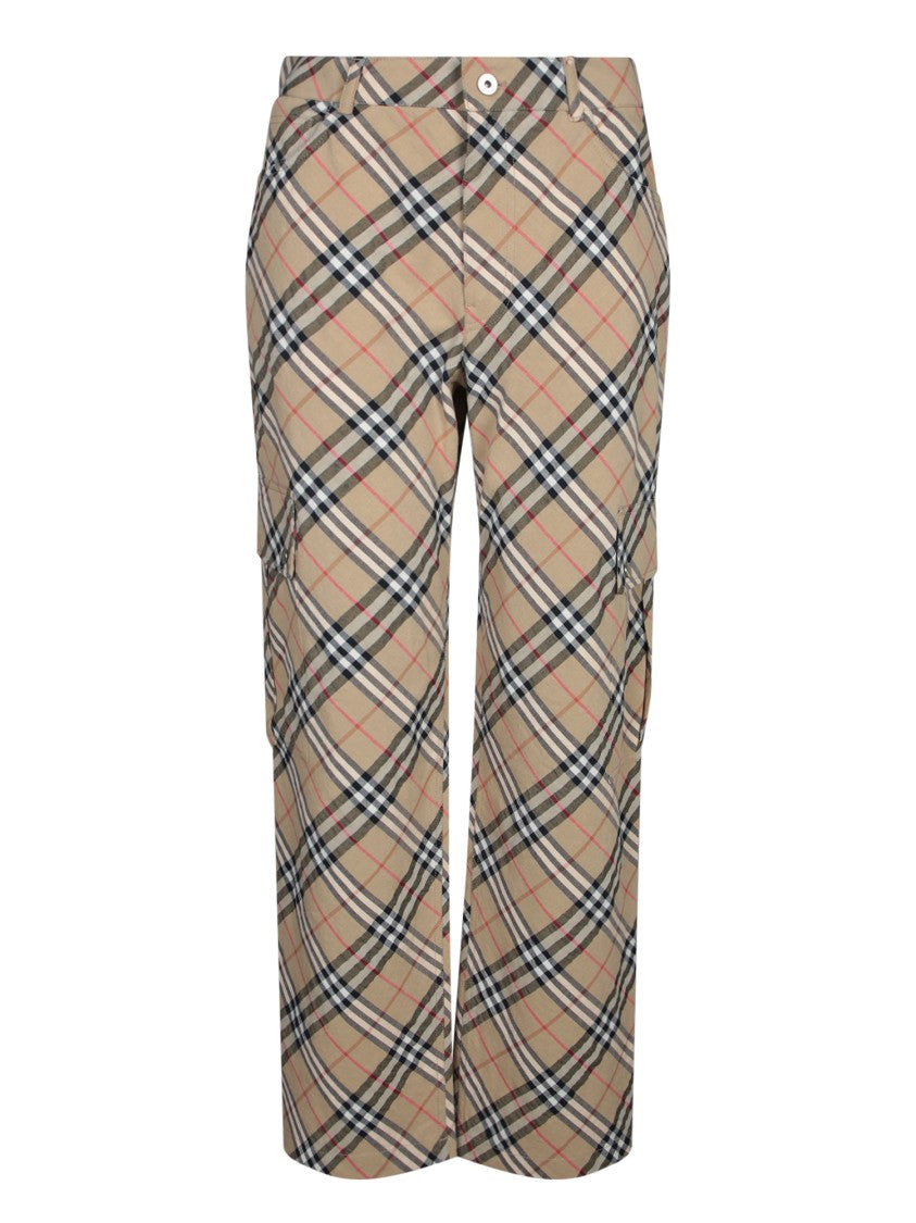 Burberry Tailored Beige Trousers With Classic Plaid Pattern