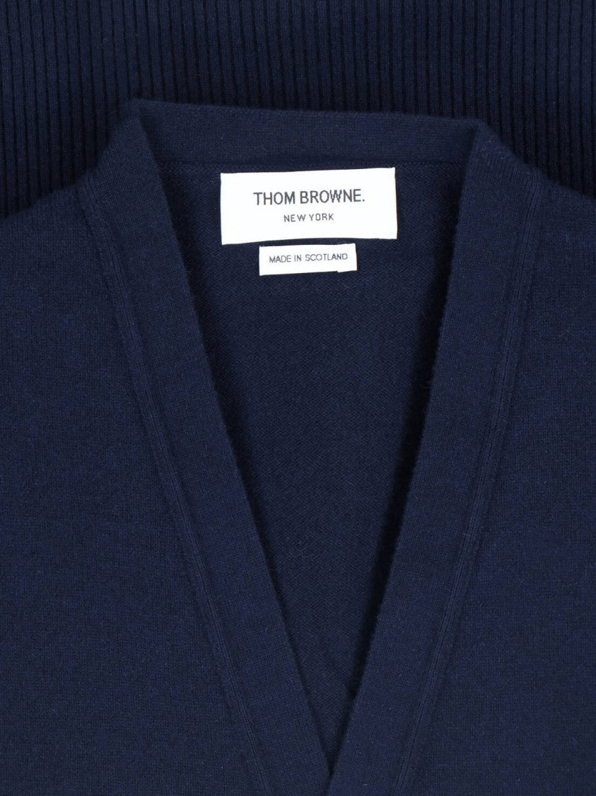 Thom Browne Navy Cashmere Cardigan With V-Neckline