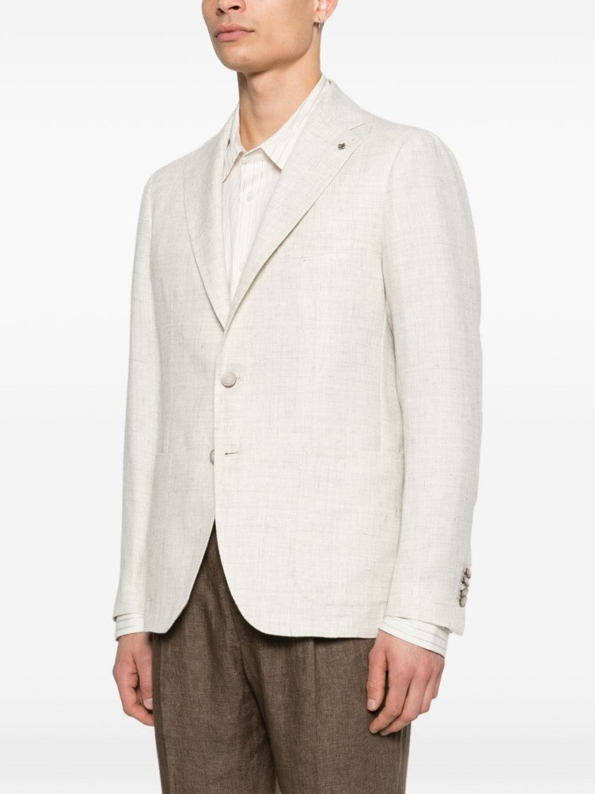 Tagliatore Beige Linen Wool Blend Blazer