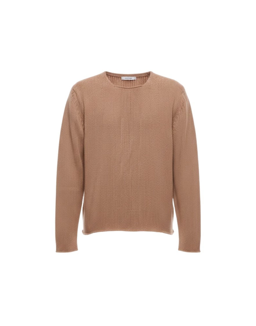 Fabrizio Del Carlo Textured Knit Beige Round Neck Sweater