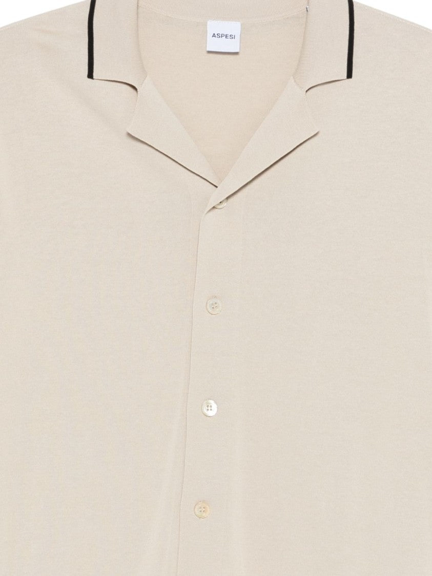 Aspesi Beige Short-Sleeve Shirt With Minimalist Design And Notched Collar