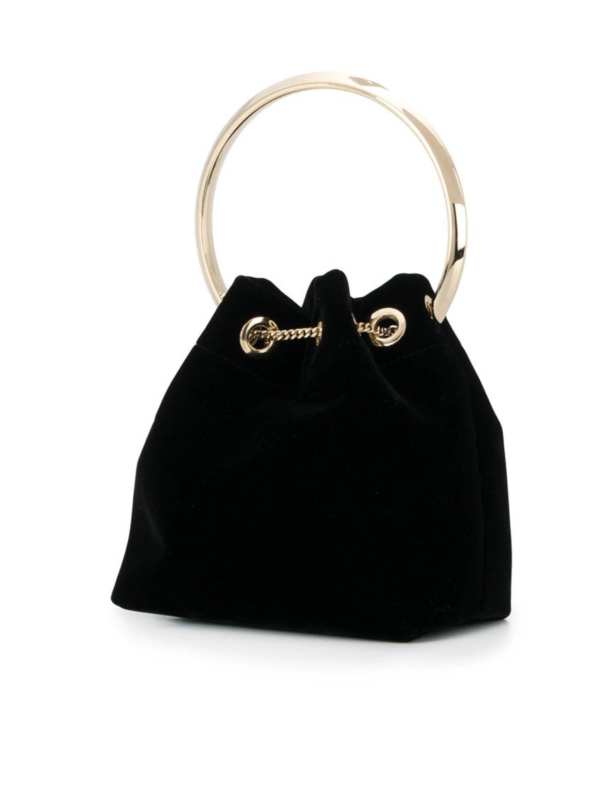 Jimmy Choo Black Velvet Bucket Bag With Gold-Tone Accents