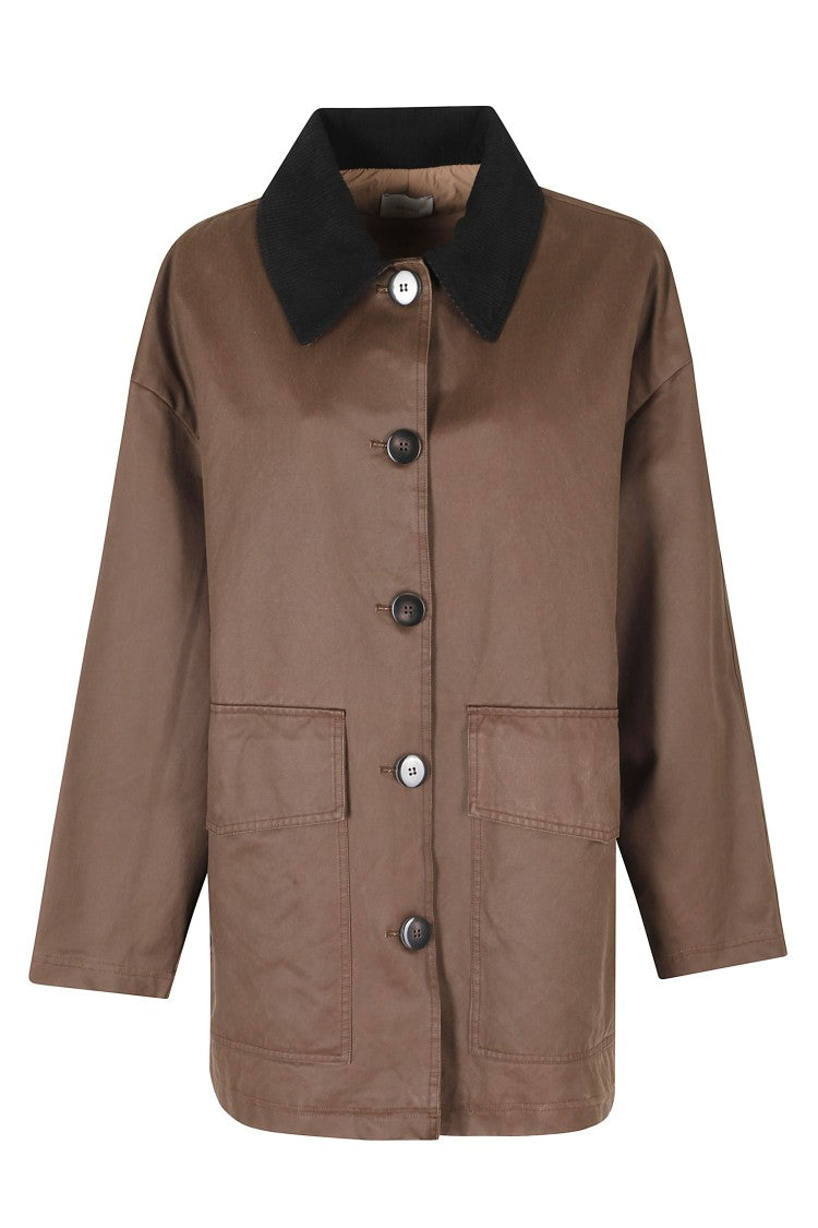 Alysi Brown Corduroy Collar Cotton Peacoat