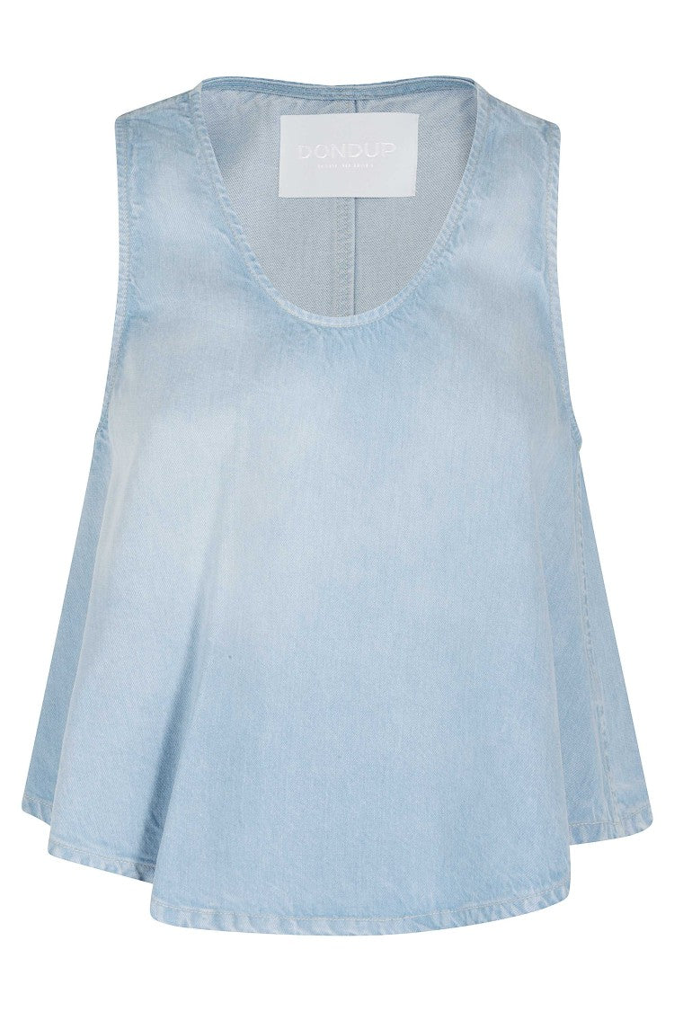 Dondup Blue Asymmetrical-Hem Lyocell Tank Top