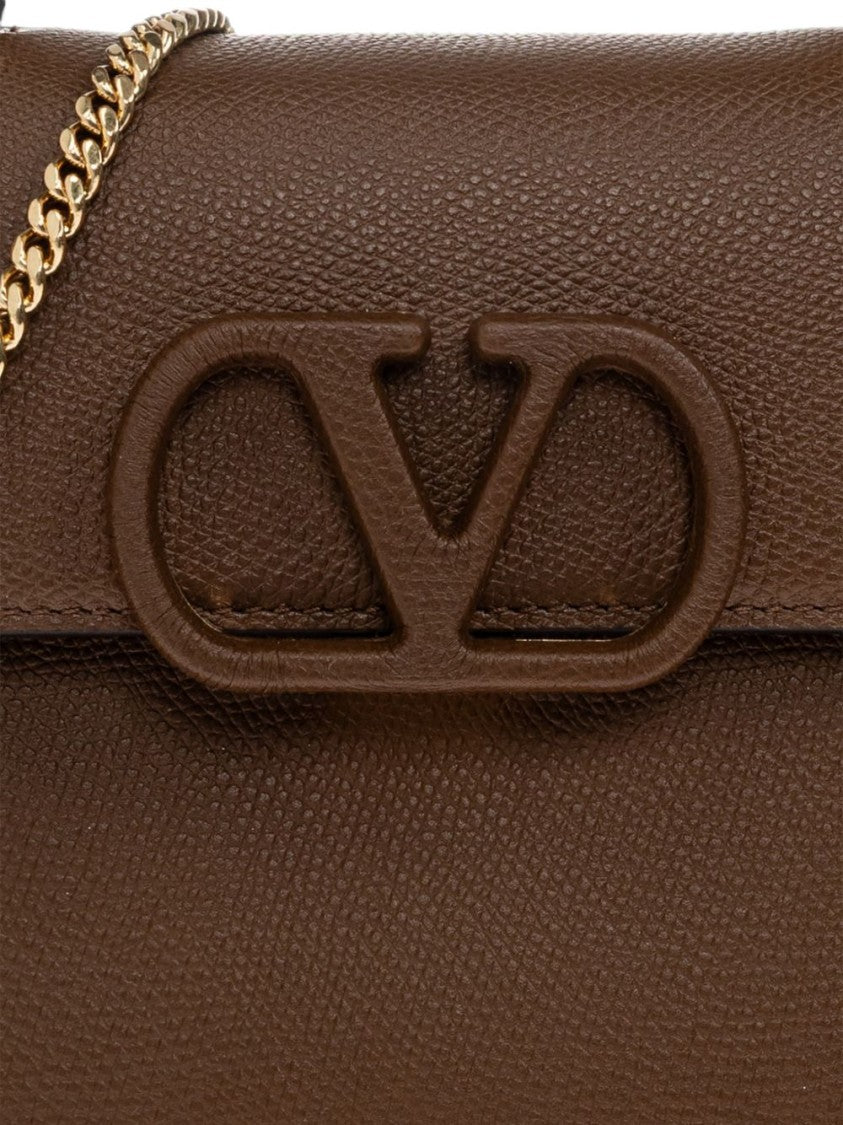 Valentino Garavani Brown Structured Leather Gold Chain Bag