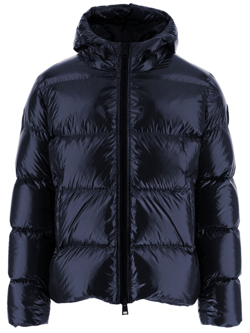 Herno Navy Quilted Down Jacket With Adjustable Hood And Elasticated Hems