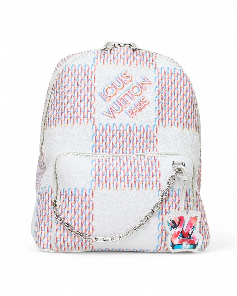 LOUIS VUITTON Racer Backpack Damier Spray White Cowhide