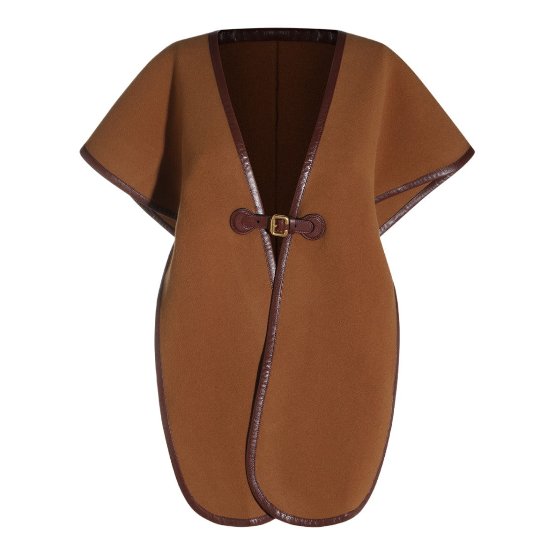 Chloé Brown Structured Leather Trim Gold Buckle Cape