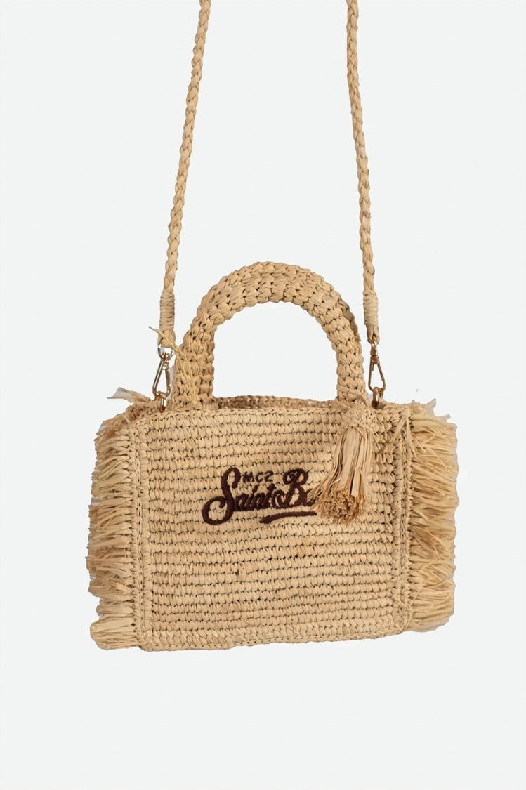 Mc2 Saint Barth Rectangular Woven Handbag With Decorative Tassel