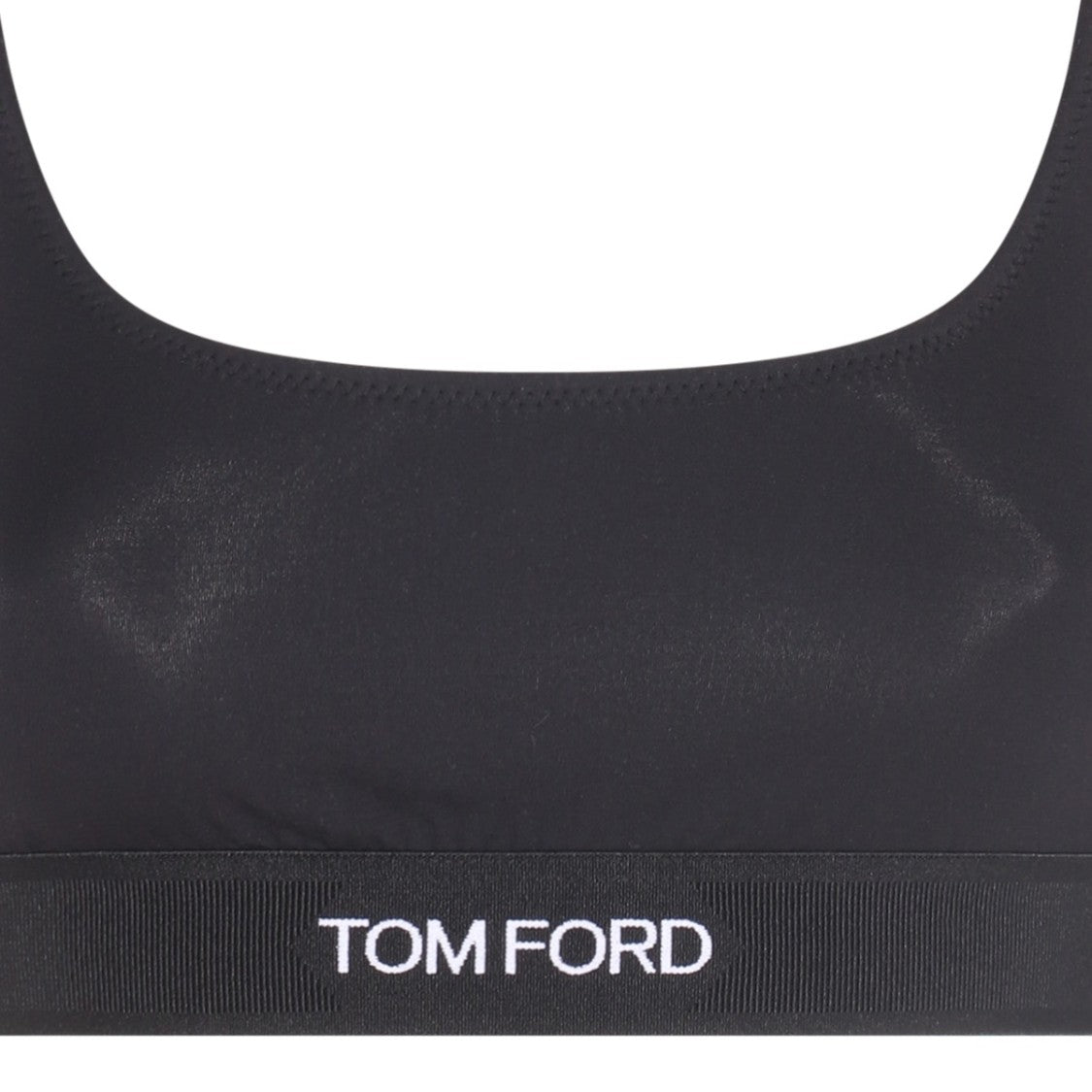 Tom Ford Fitted Black Top With Wide Neckline And Logo Detailing