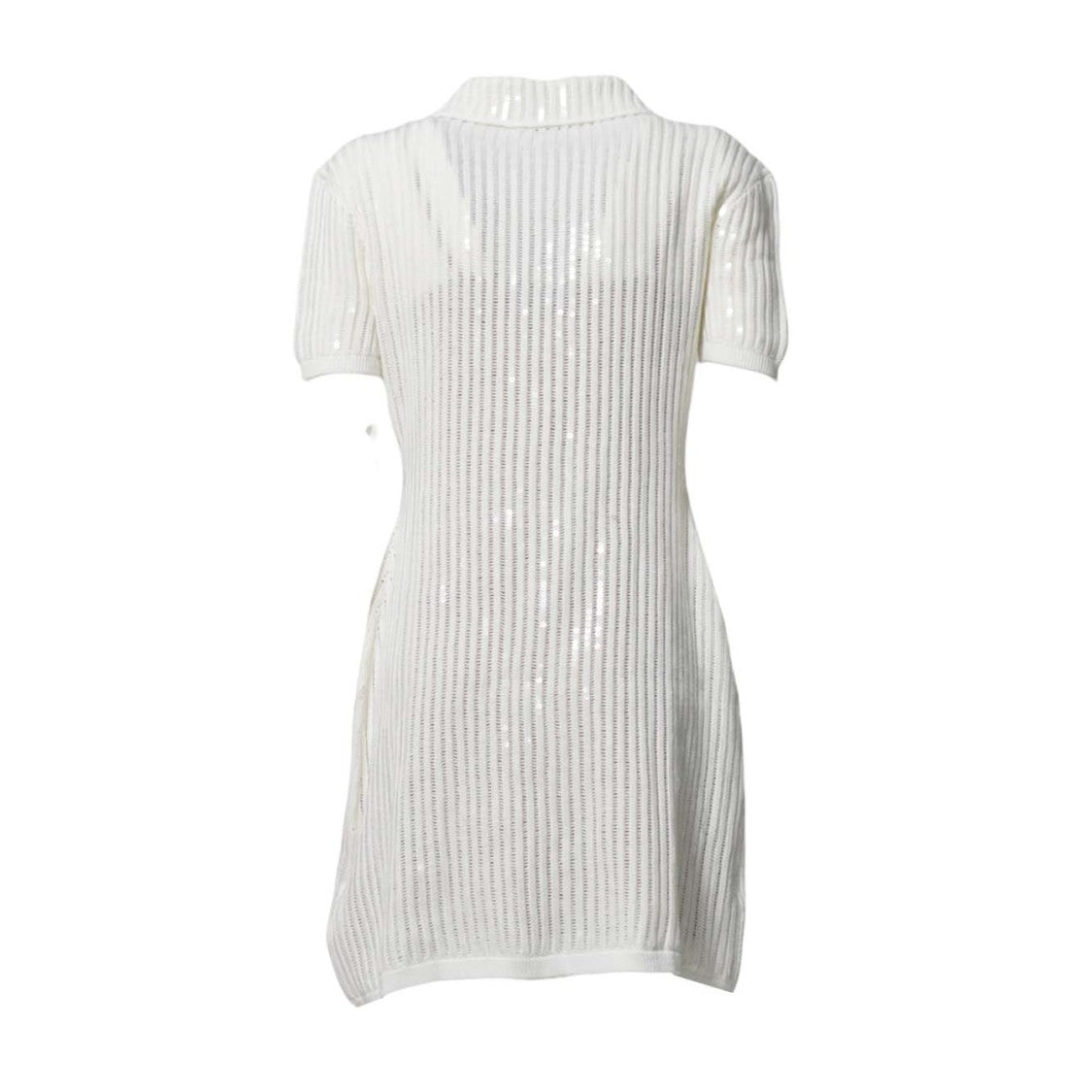 Self-Portrait Ribbed Knit Mini Dress With Button-Down Front And Metallic Details