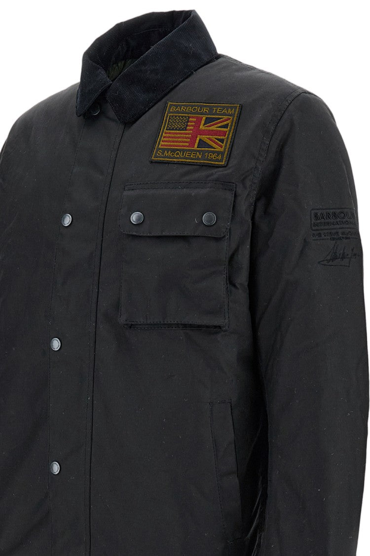 Barbour Rugged Black Workers Wax Jacket With Corduroy Collar