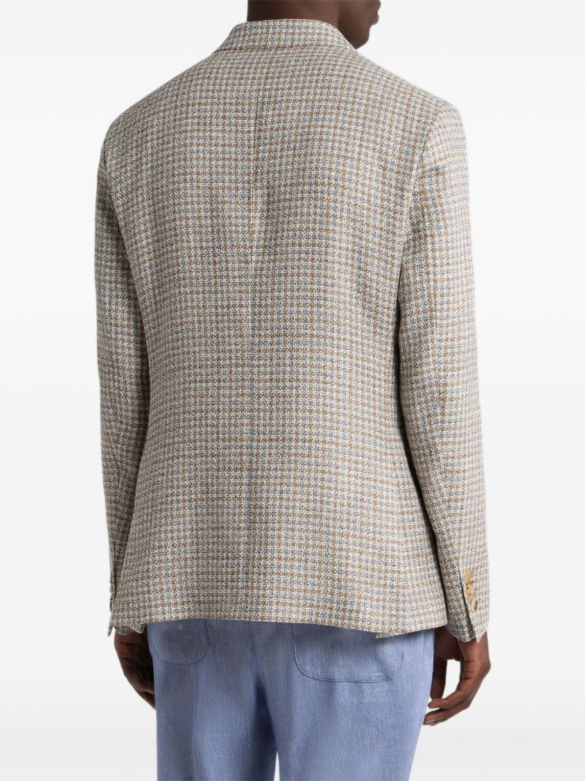 Etro Tailored Houndstooth Blazer With Floral Lining