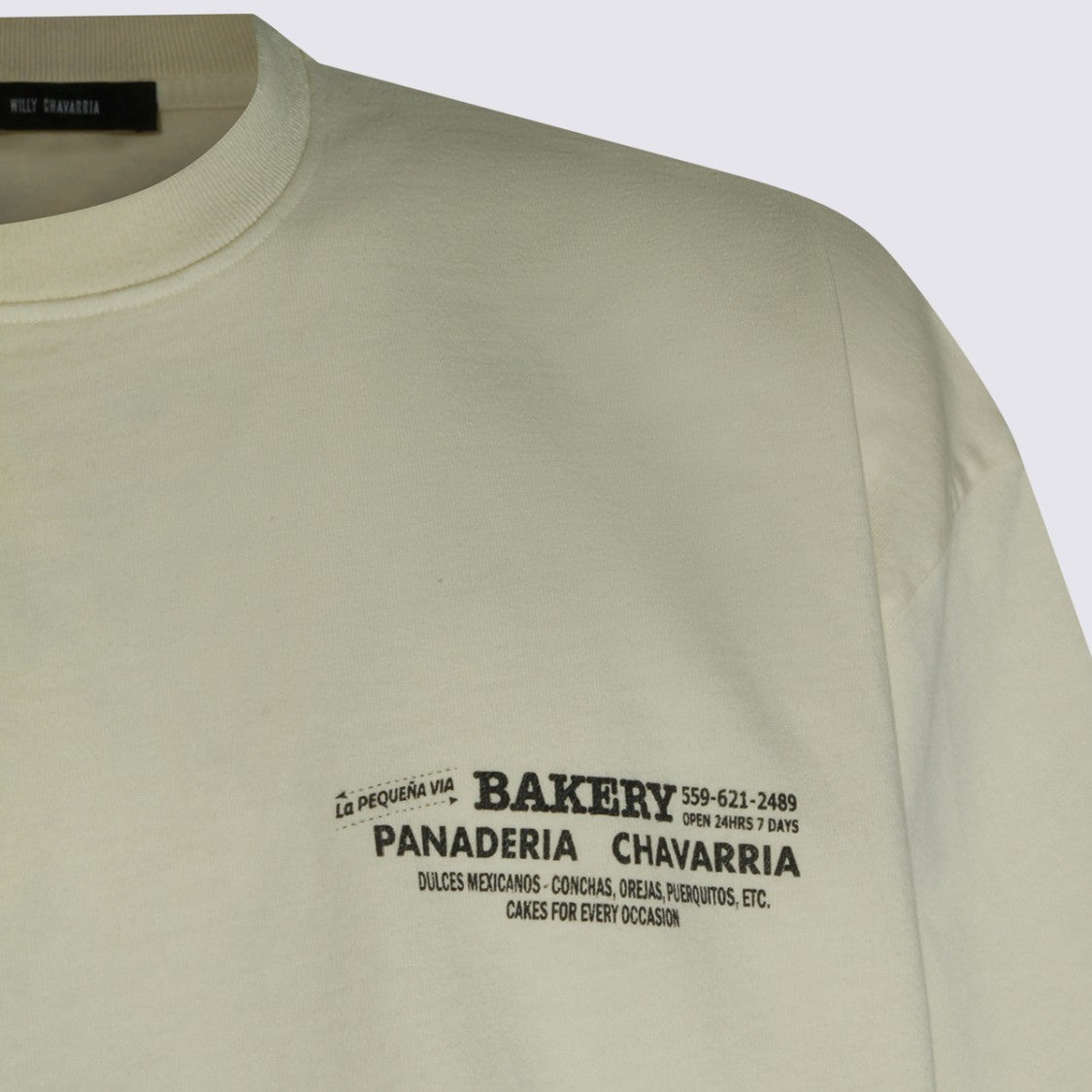Willy Chavarria Oversized Light Beige T-Shirt With Colorful Bakery Graphic