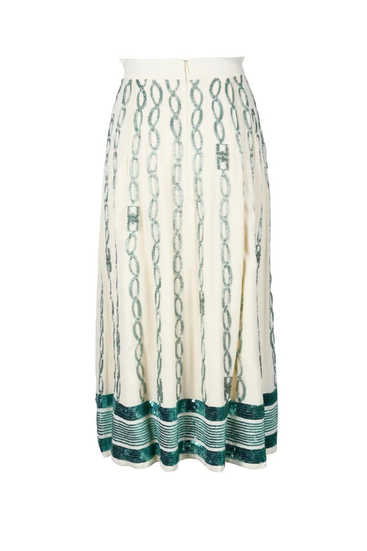 Elisabetta Franchi Long Skirt Embroidery White/Green