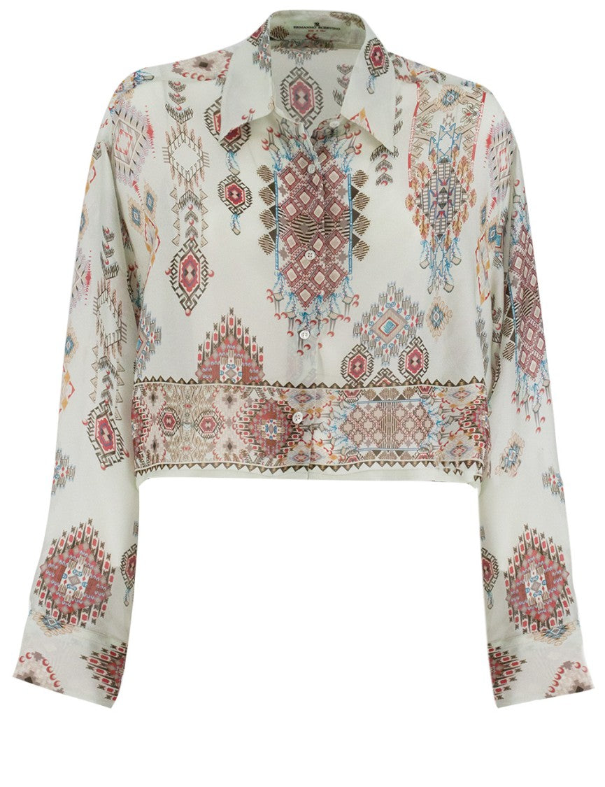 Ermanno Scervino Silk Shirt With Geometric And Floral Print