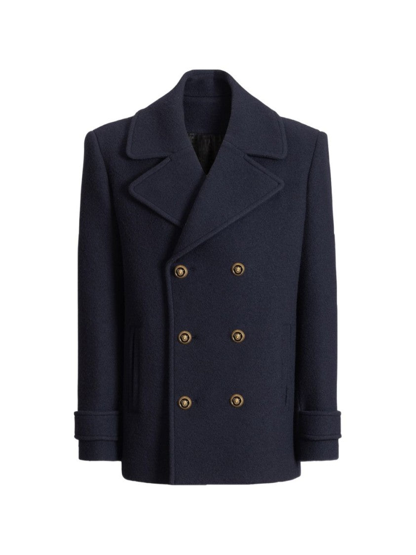 Balmain Boxy Double-Breasted Peacoat With Gold-Tone Details