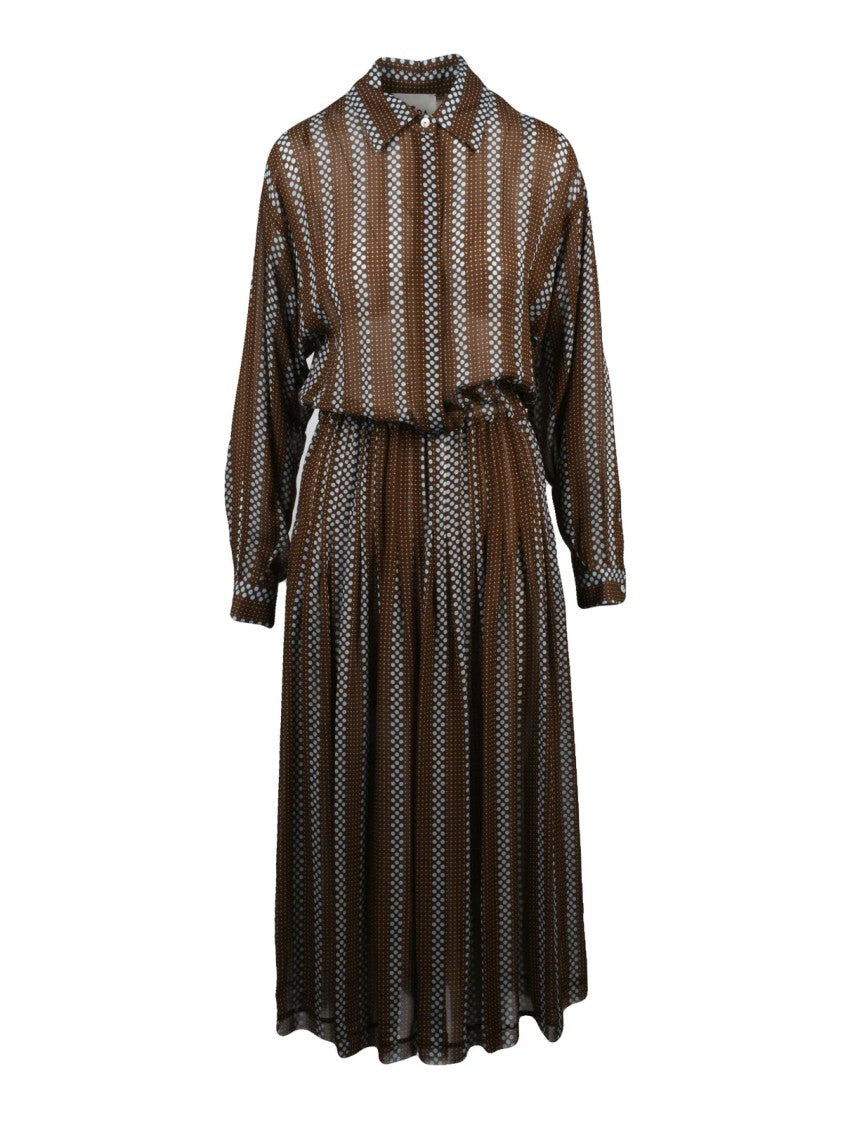 Crida Pleated Maxi Dress With Button-Up Front And Side Pockets