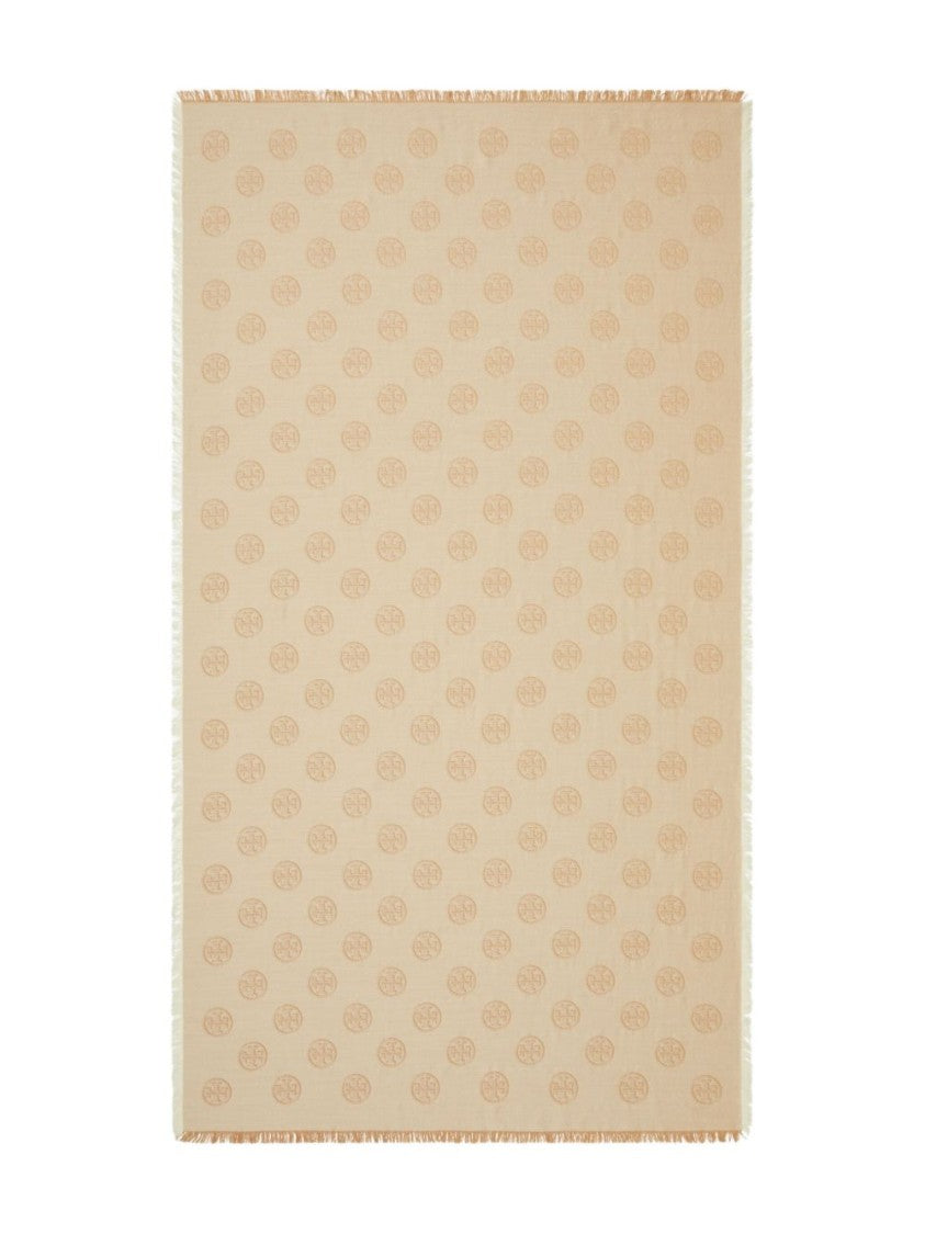 Tory Burch Camel Scarf With Subtle Tonal Patterns