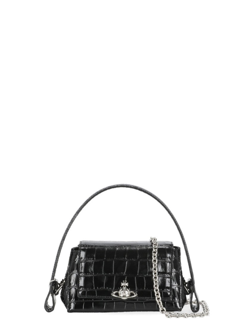 Vivienne Westwood Black Tortoiseshell Leather Orb Logo Shoulder Bag