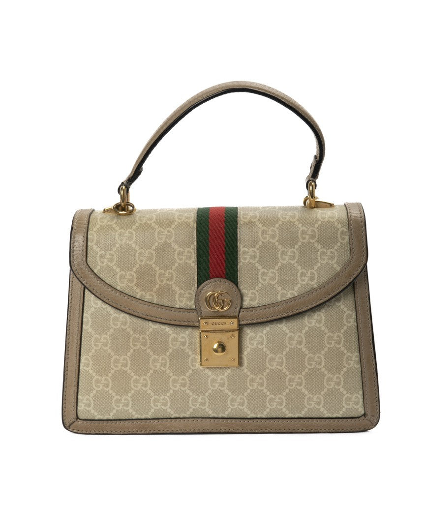 Gucci Ophidia Small Gg Supreme Handbag With Leather Trim