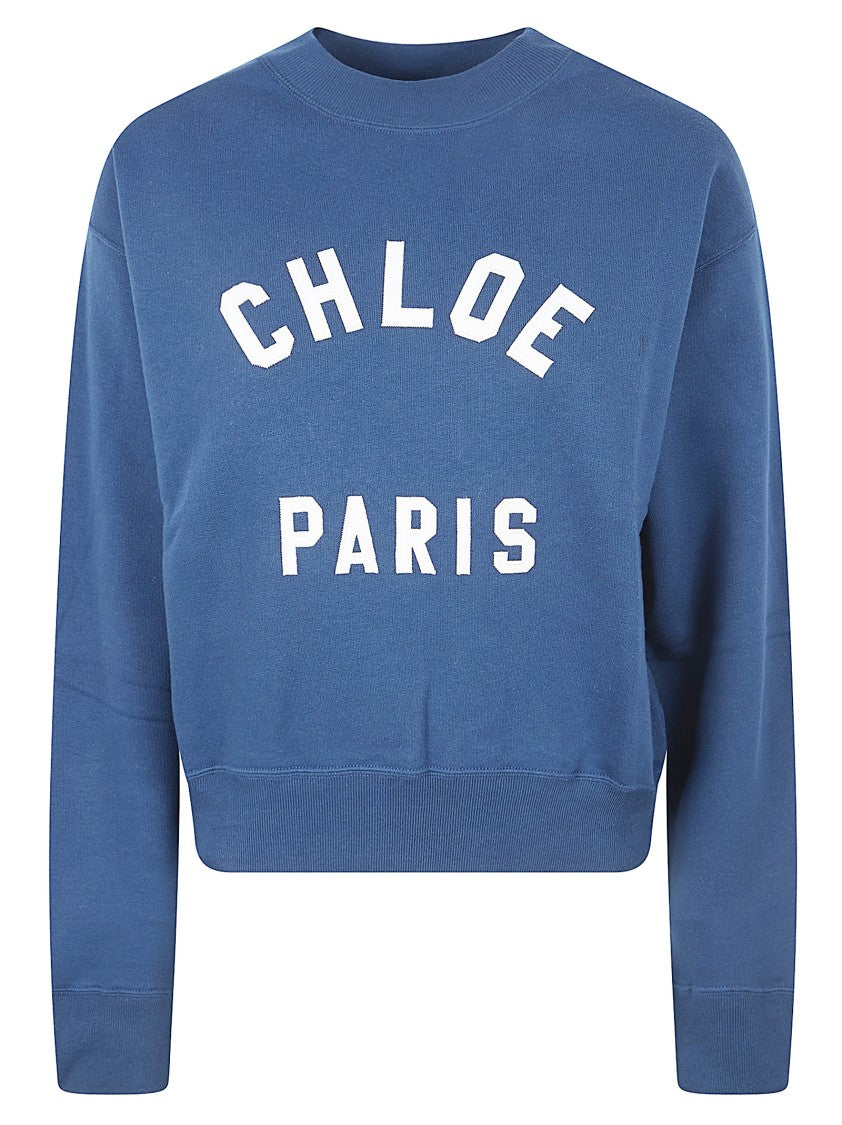 Chloé Varsity Style Cropped Pullover Sweater With Mock Neck And Appliqué Patches