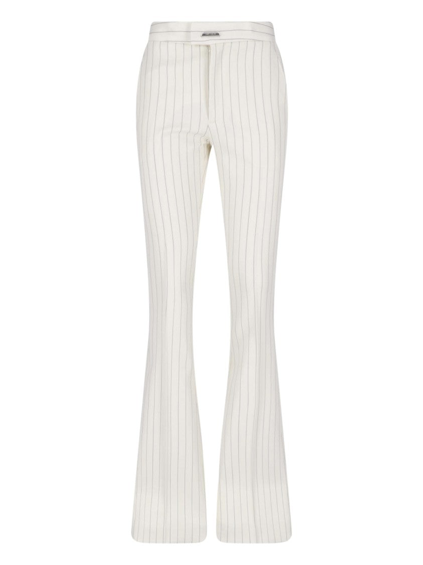 Dondup White Gessato Wool Pinstripe Bootcut Pants