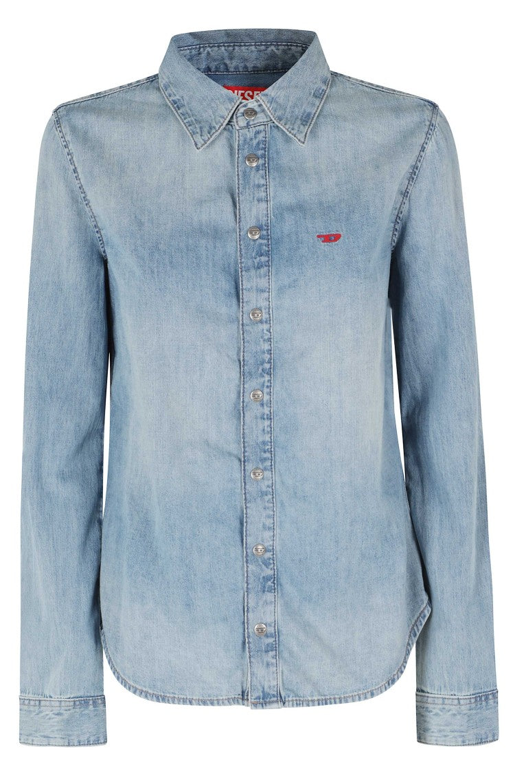 Diesel Blue Denim De Eazy Embroidered Logo Snap Buttons Denim Shirt