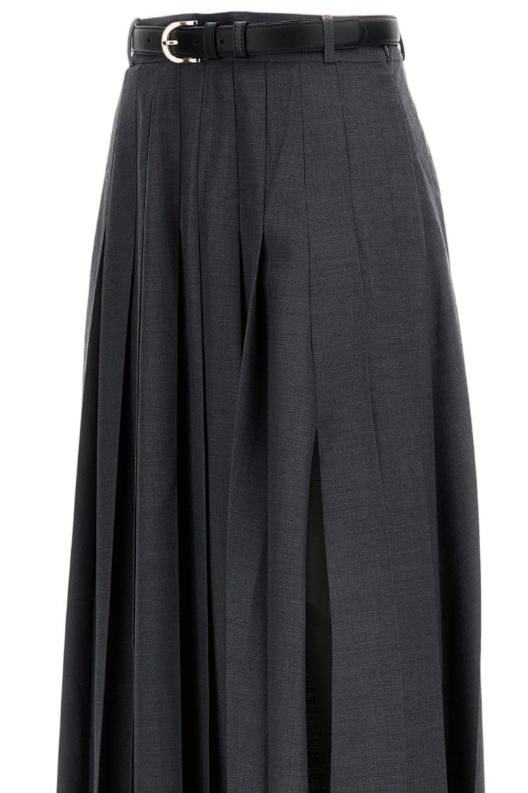 Self-Portrait Grey Pleated Wool Blend Skirt