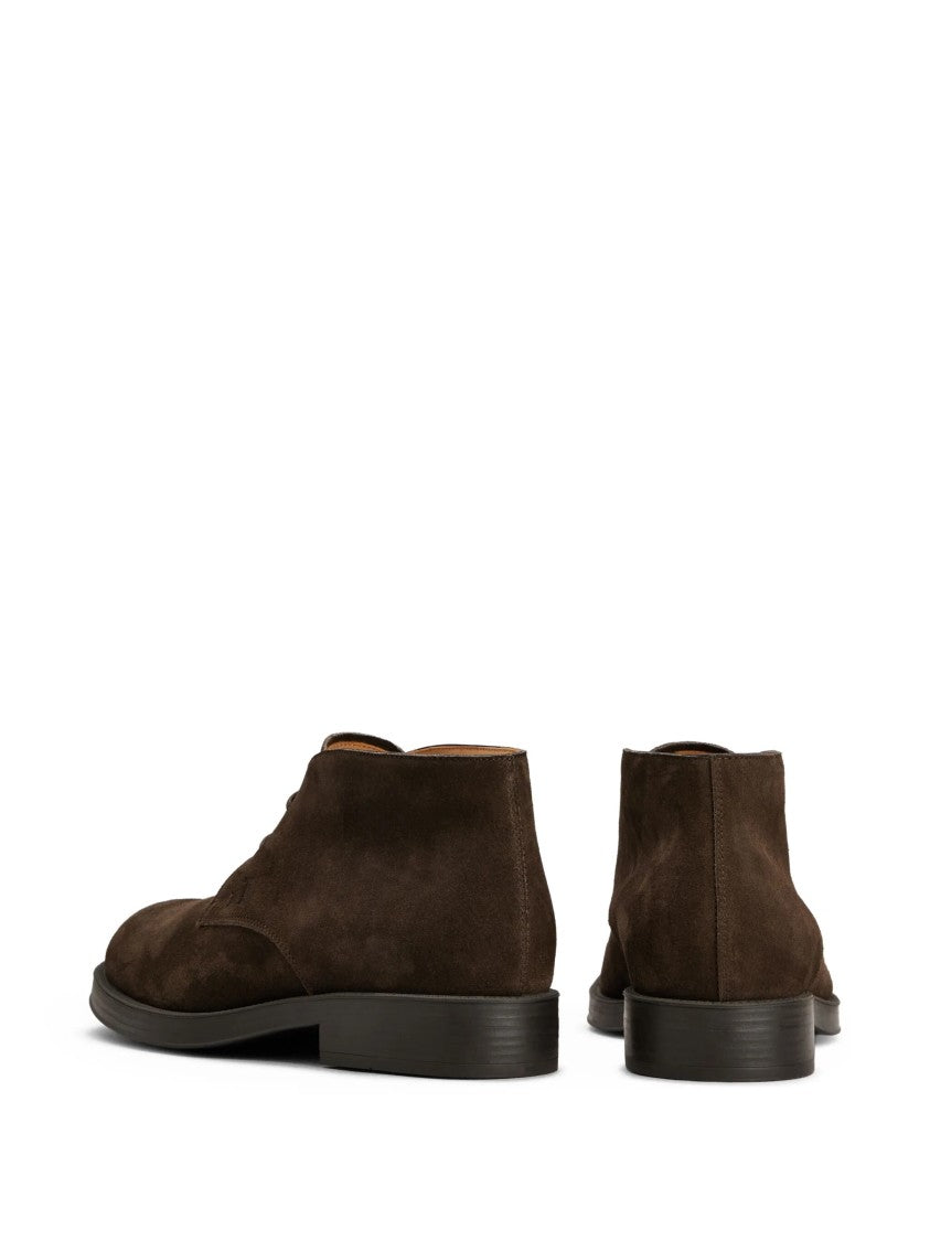 Tod's Rich Brown Suede Formal Ankle Boots With Lace-Up Design