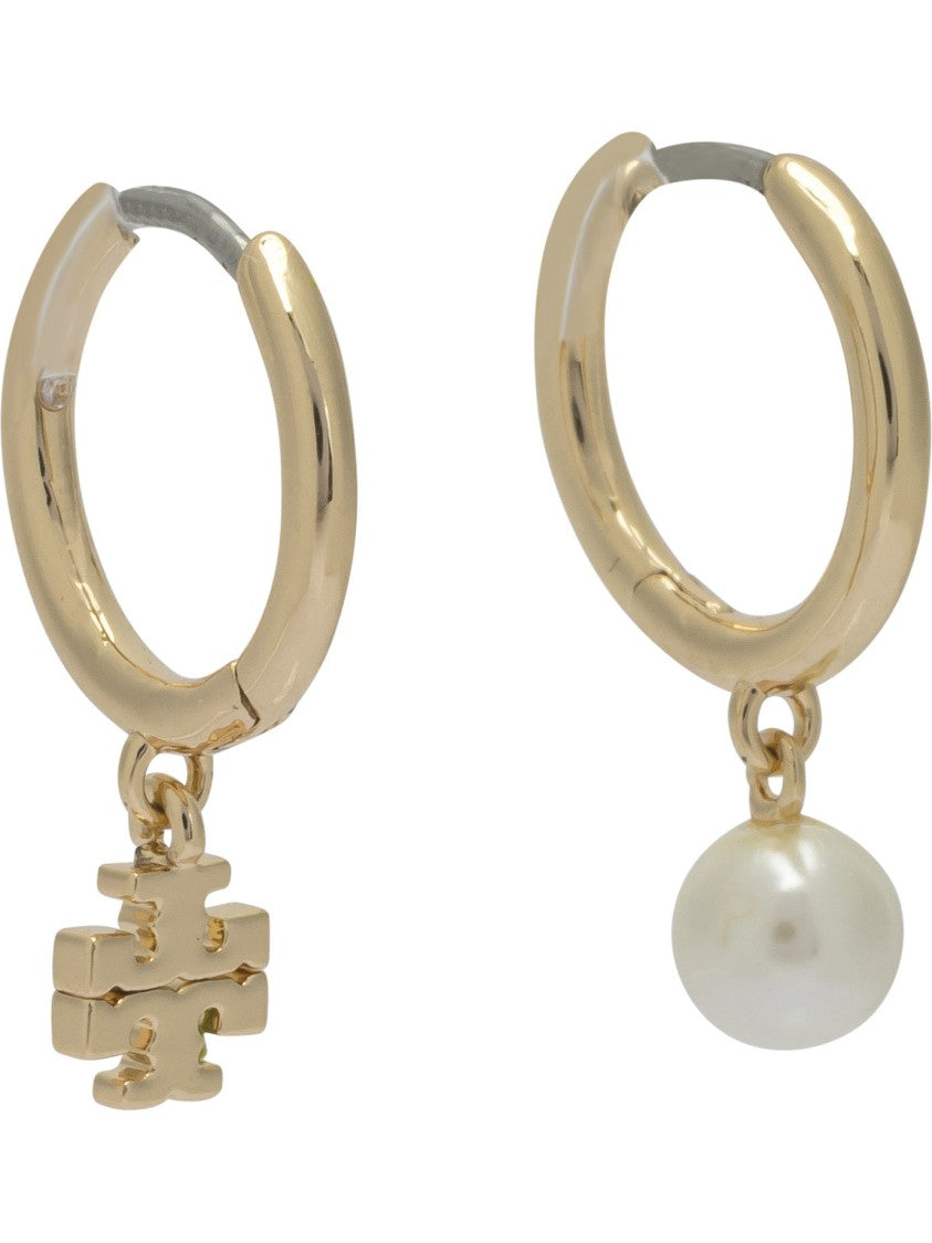 Tory Burch Asymmetrical Hoop Earrings With Brass Charm