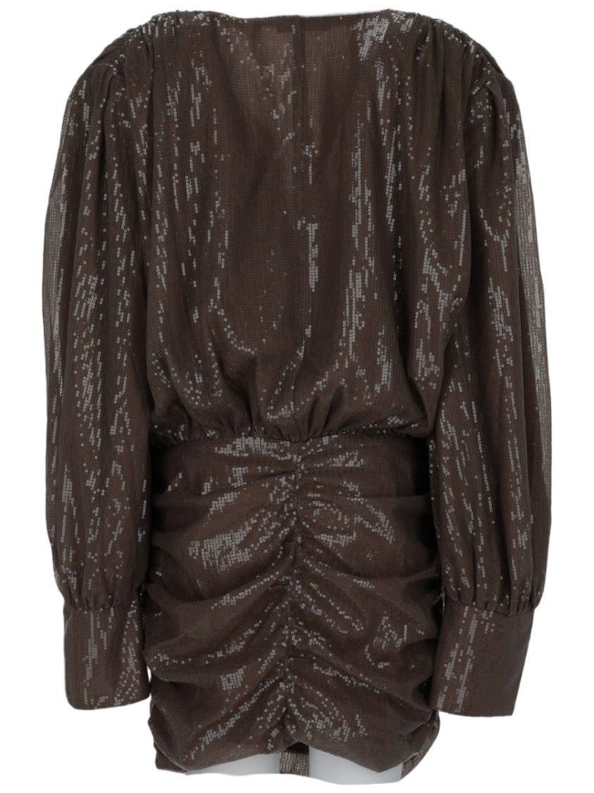 Rotate Sequined Mini Dress With Deep V-Neckline And Puffed Sleeves