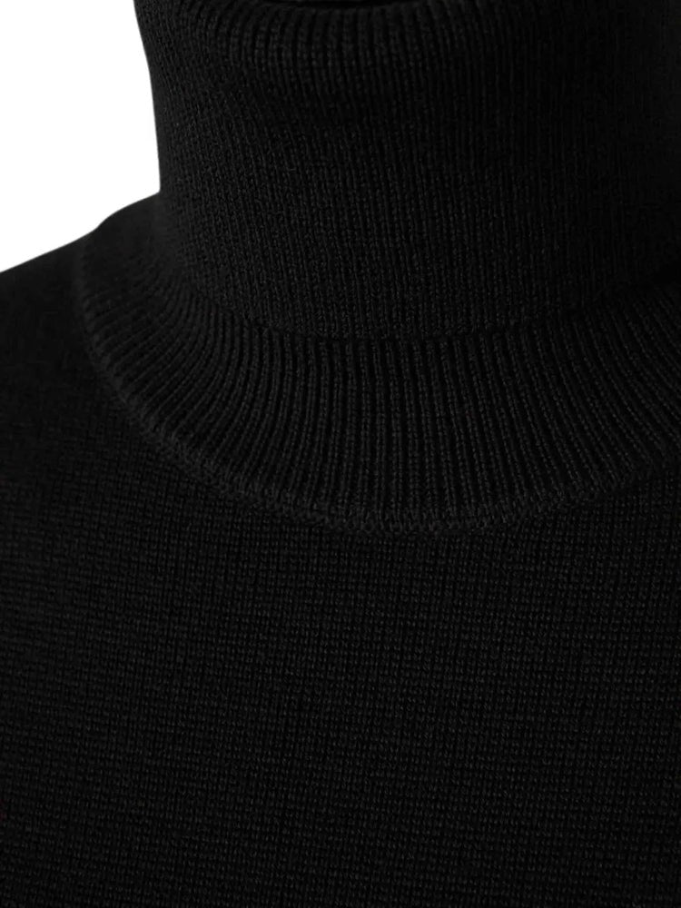 Ami Paris Fitted Black Turtleneck Sweater With Embroidered Heart Detail