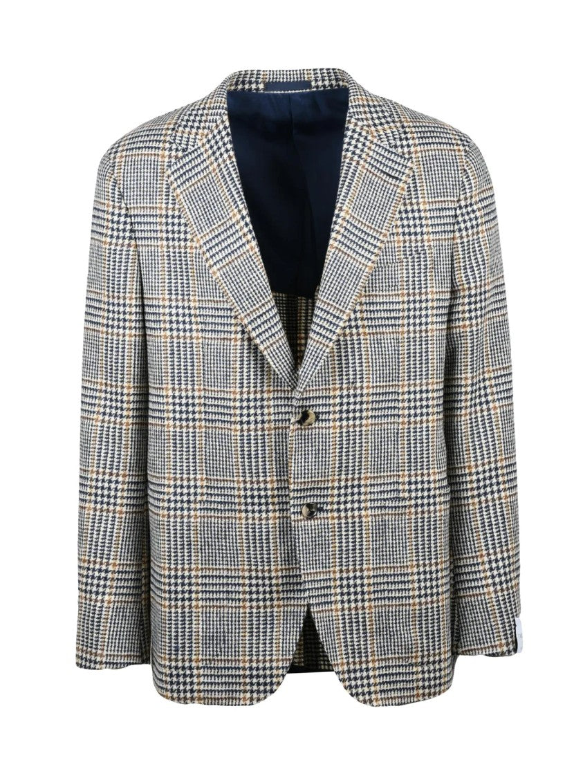 Caruso Rounded Wool Jacket With Distinctive Checkered Pattern