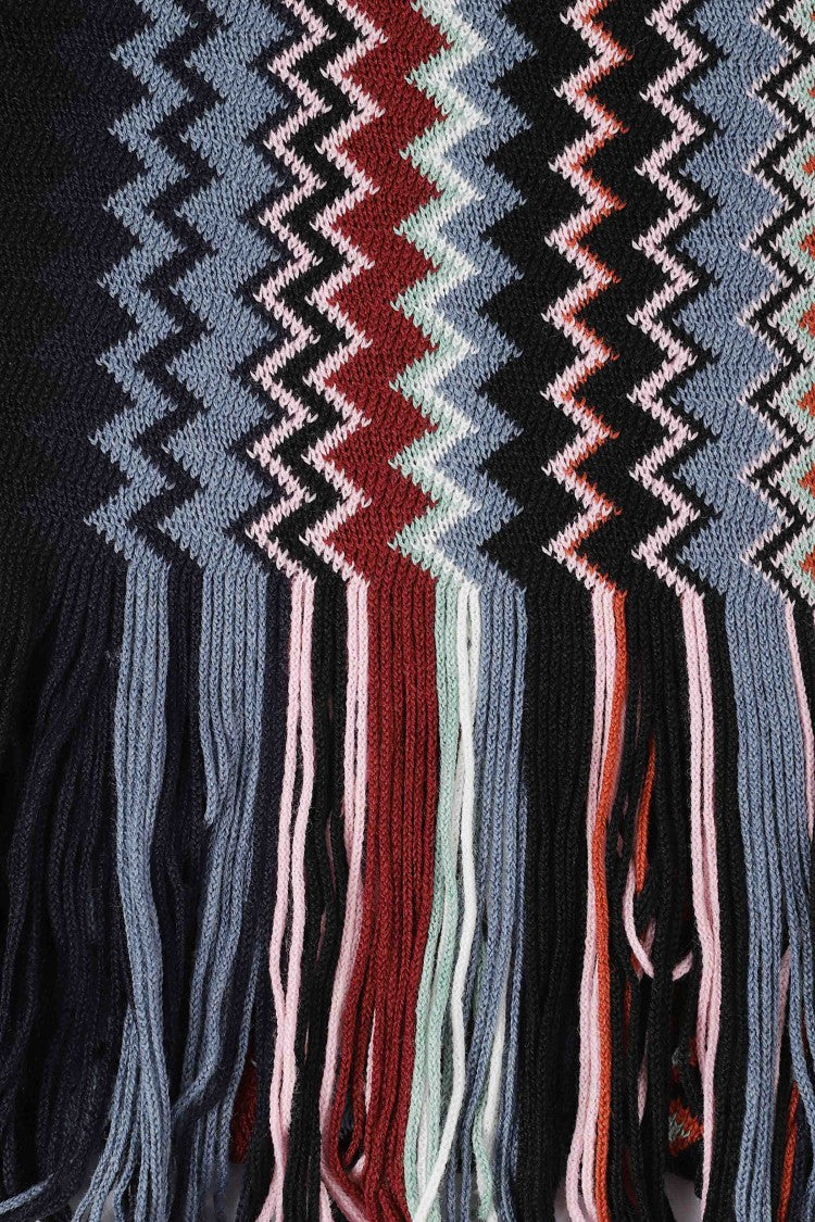Missoni Black/Two-Tone Zigzag Fringe Wool-Blend Scarf