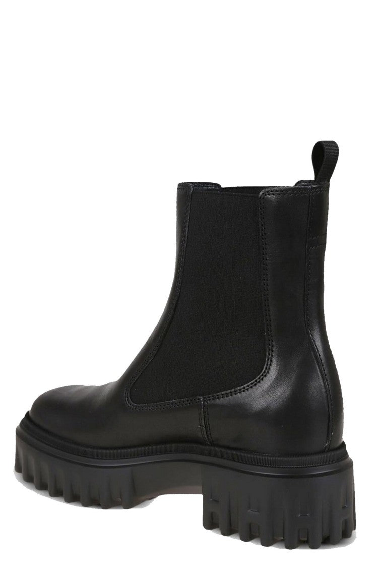 Hogan Black Elastic Side Gusset Lug Sole Leather Boots