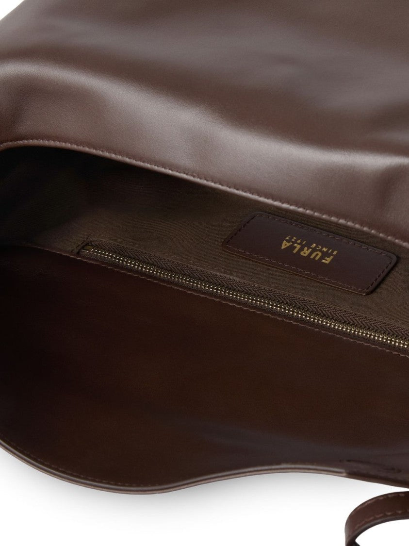 Furla Dark Brown Ginevra M Structured Leather Shoulder Bag